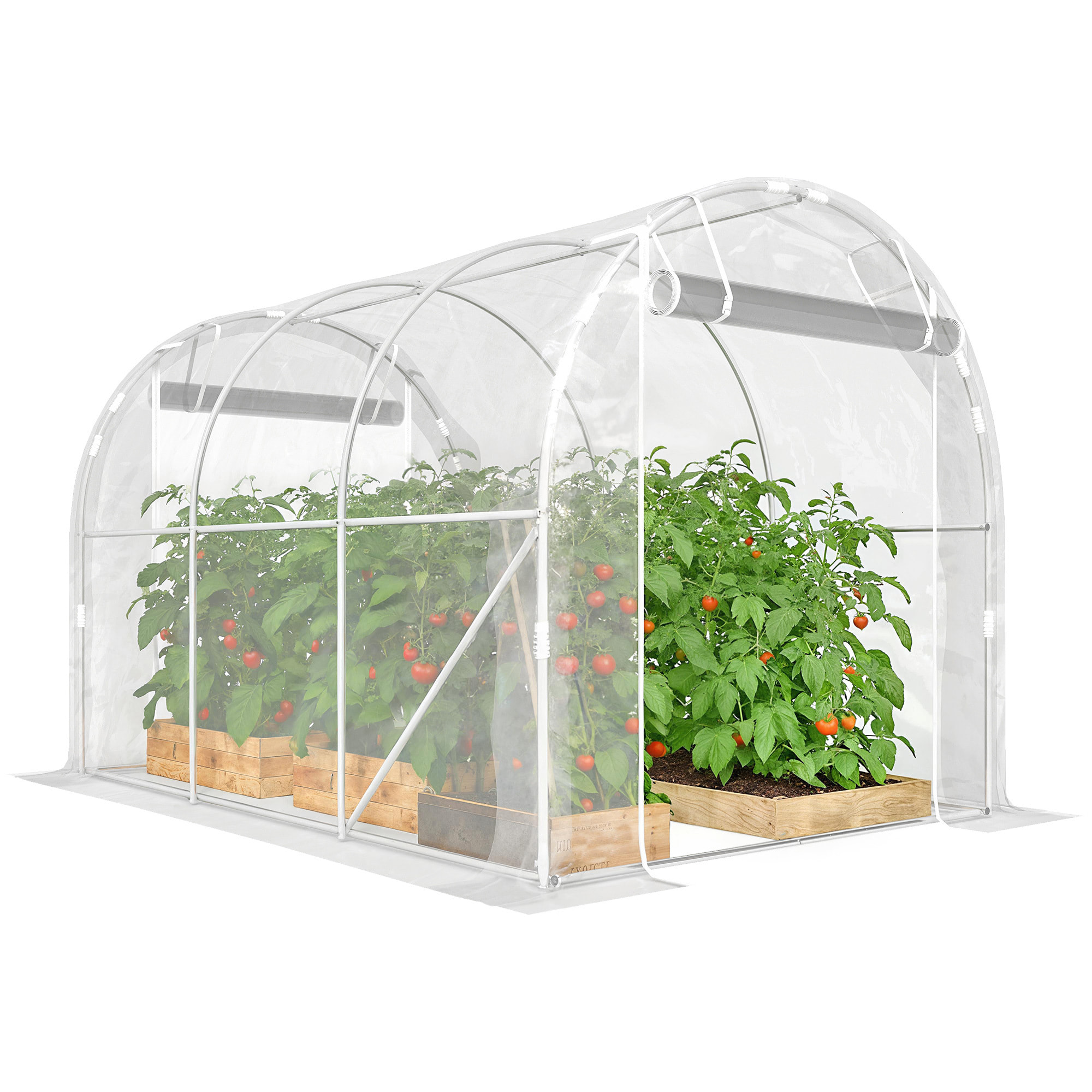 Invernadero de Exterior 3x2x2 m, Invernadero de Túnel con 2 Puertas Enrollables, Marco de Acero Galvanizado y Cubierta de PE 150g/m², Anti-UV, Impermeable, para Cultivos, Transparente