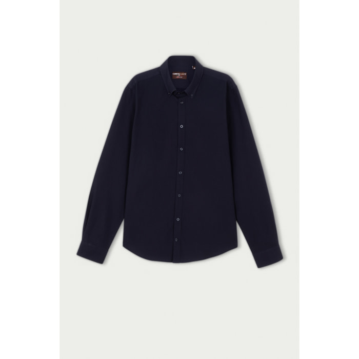 Camicia Uomo 1 Bottone Button Down Slim Cotone/Poliestere Blu