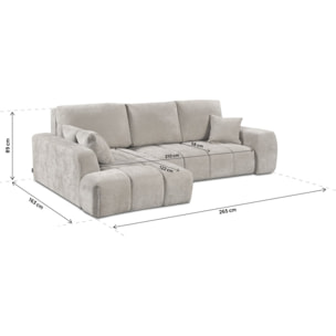 Canapé d'angle gauche convertible en tissu chenille "Verneuil" - 3 places - Beige