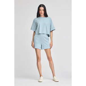 Pantaloncini in cotone blu chiaro con logo ricamato
