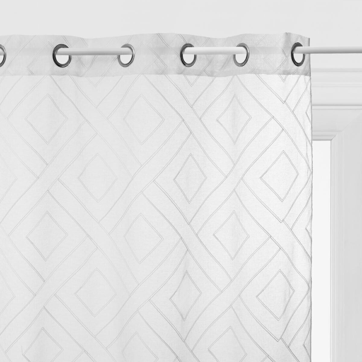 Voilage brodé "Etnik" à oeillets - blanc 140x240 cm