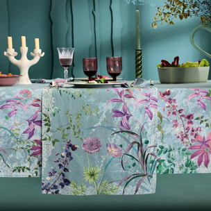 Chemin de table lin & coton lavé 150 g/m² imprimé bleu violet Ombres boisees givre
