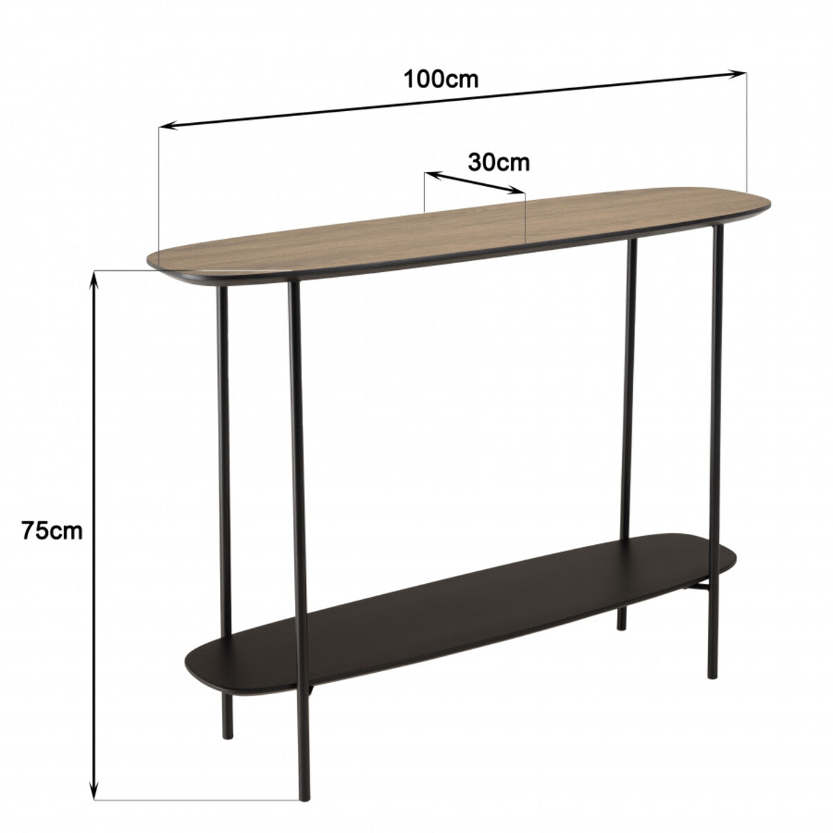 FLEUR - Console 2 plateaux 100x30cm bi-matière mocha/noir pieds métal