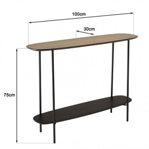 FLEUR - Console 2 plateaux 100x30cm bi-matière mocha/noir pieds métal