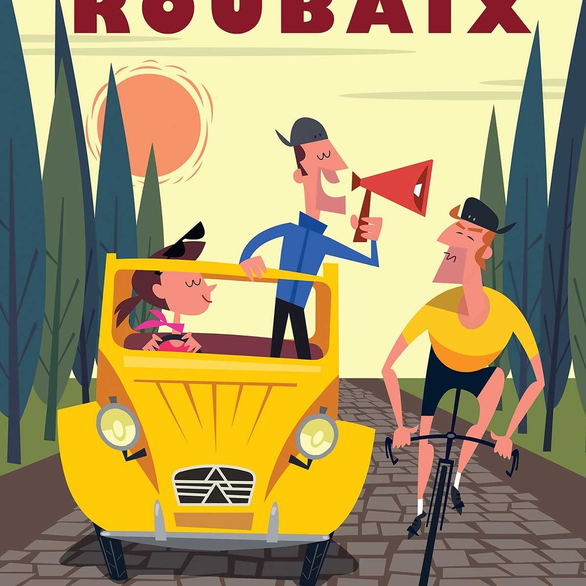 Affiche Course Paris - Roubaix Affiche + cadre en bois - Noir