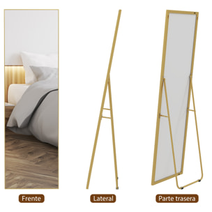 Espejo de Pie Cuerpo Entero con Marco de Aleación de Aluminio Espejo de Pared Rectangular con 2 Formas de Uso para Pasillo Dormitorio Salón 50x161,5x2 cm Dorado