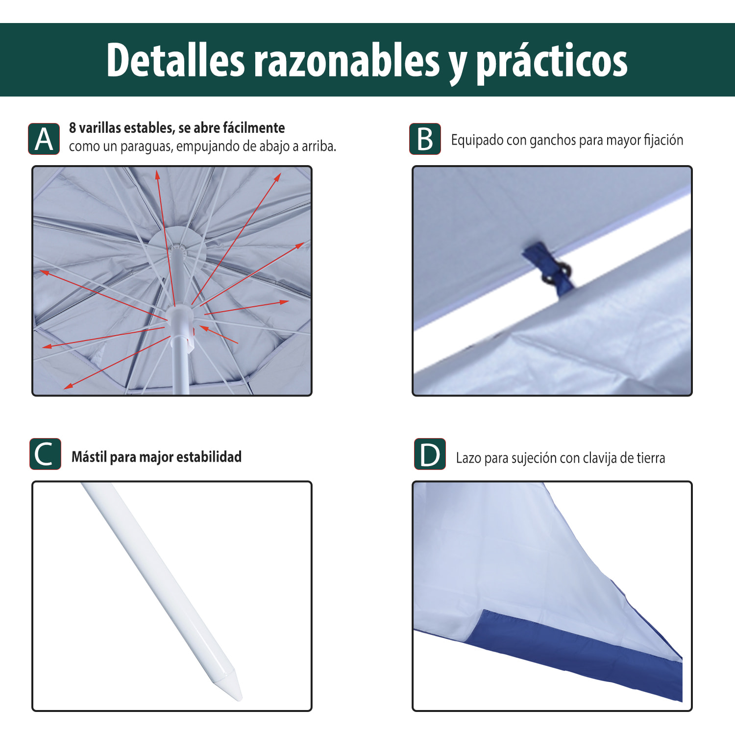 Sombrilla de Poliéster Hierro y Plástico 210x222cm Azul