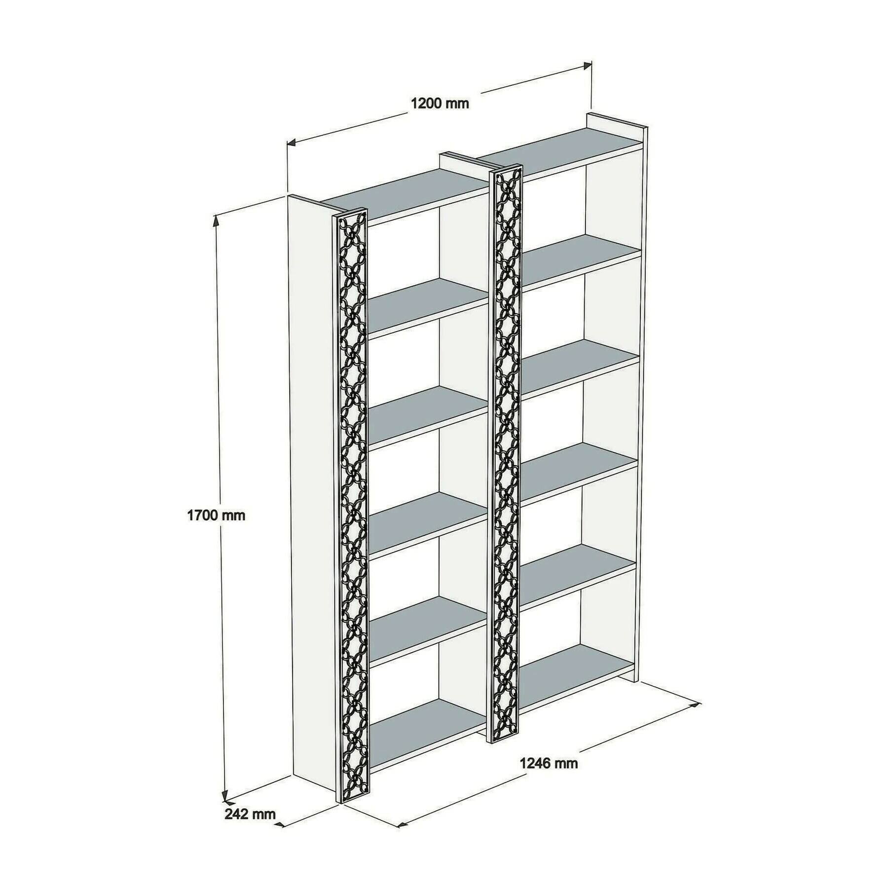 Libreria Vele, Scaffale da ufficio, Mobile portalibri, Biblioteca, 125x24h170 cm, Noce e Bianco