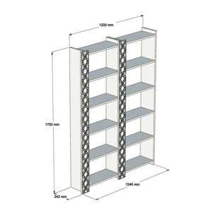 Libreria Vele, Scaffale da ufficio, Mobile portalibri, Biblioteca, 125x24h170 cm, Noce e Bianco