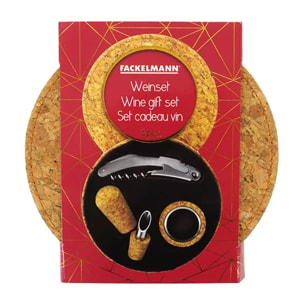 Coffret cadeau d'accessoires pour bouteille de vin 3 pièces avec boite en liège Fackelmann Gift