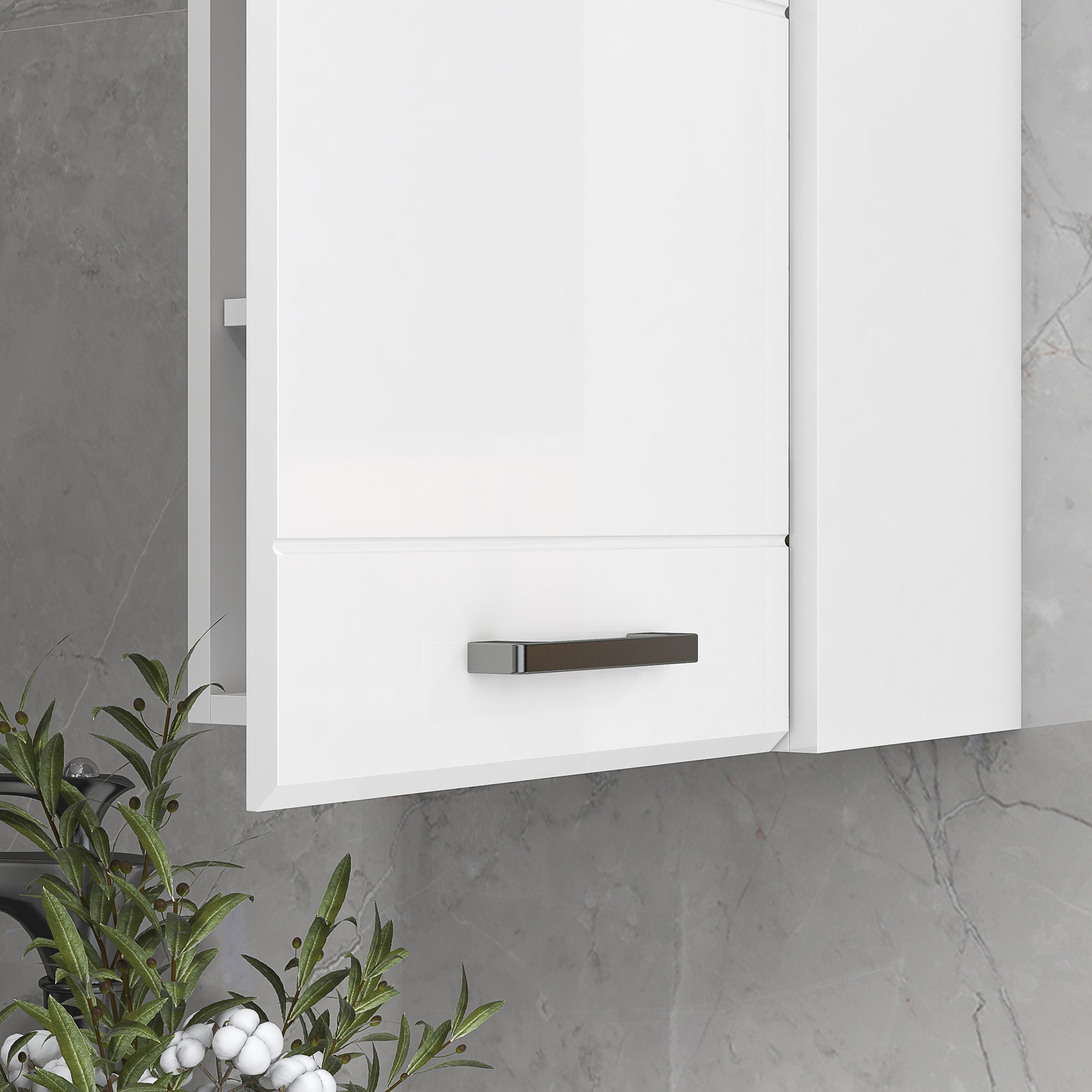 Armoire haute murale de salle de bain ou WC - placard porte 2 étagères - dim. 41L x 18l x 52H cm - MDF blanc mat laqué