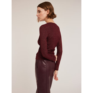Motivi - Maglia ad incrocio a coste lurex - Bordeaux