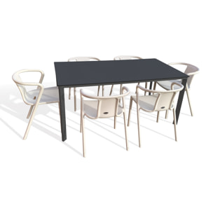 MEET - Ensemble repas de jardin 6 places en aluminium laqué