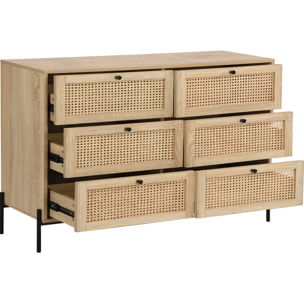 Commode 6 tiroirs en cannage et effet chêne - IRIS