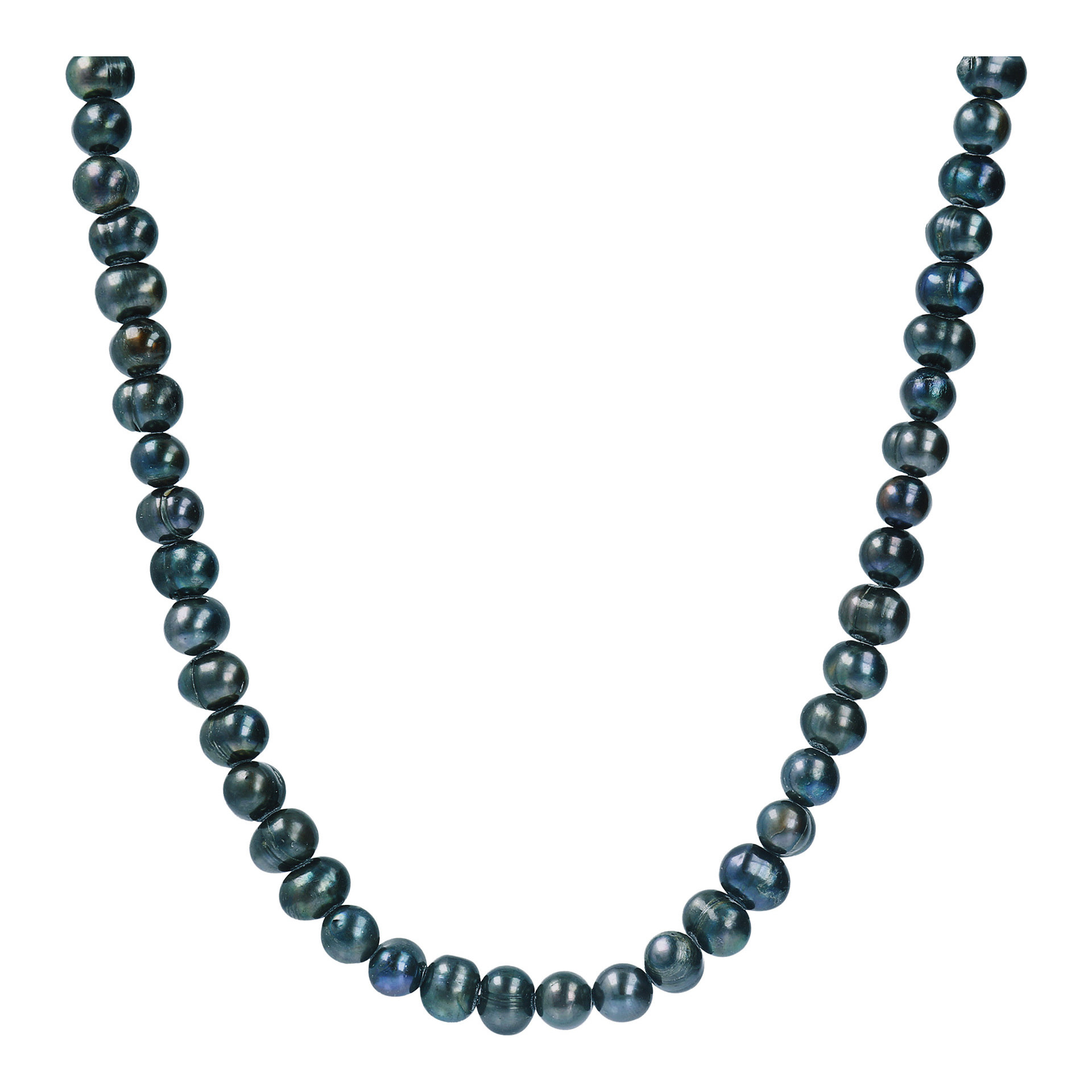 PERLAVIVA - Collana Girocollo in Argento 925 placcato Rodio con Perle d'Acqua Dolce Verde Petrolio Ø 7/8 mm