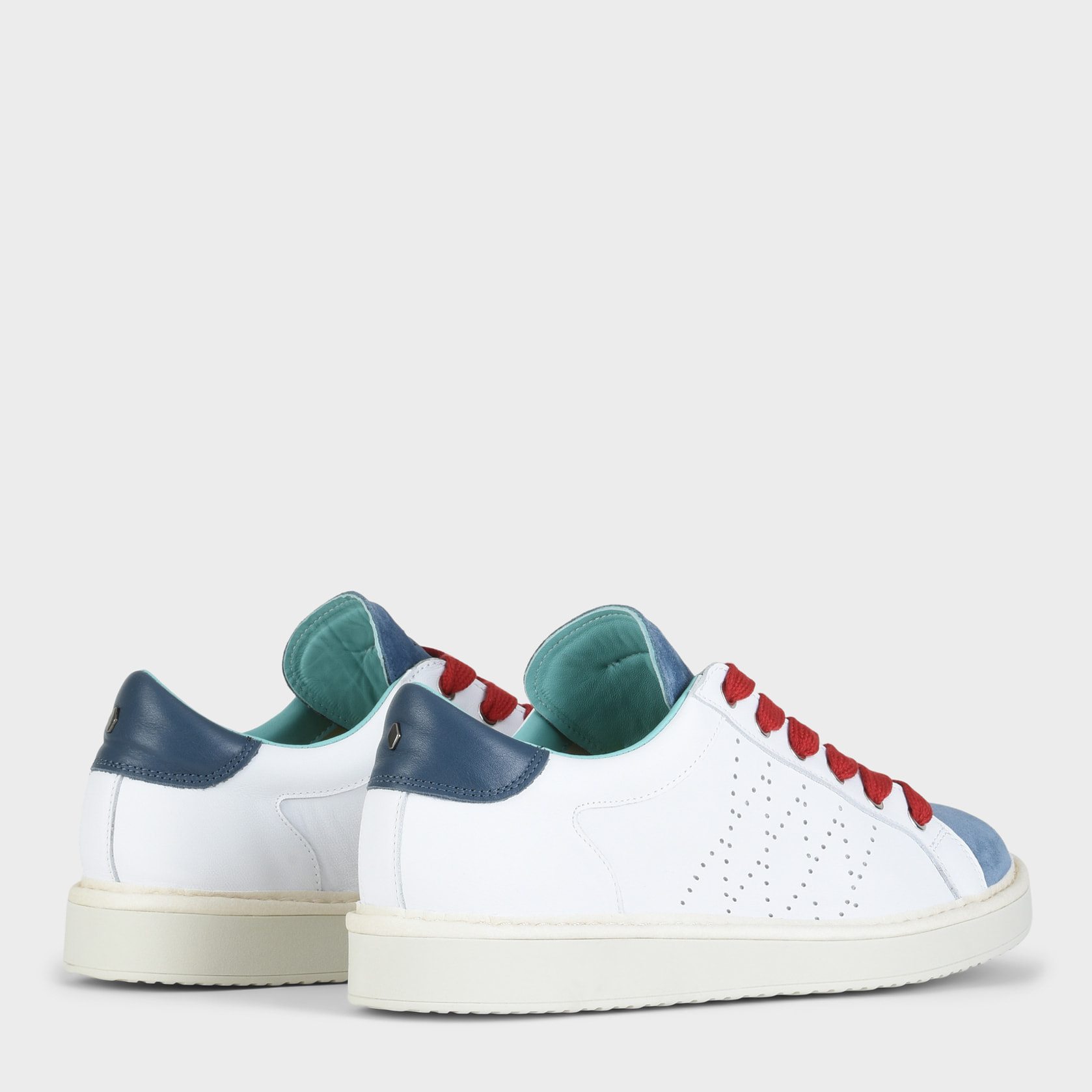 ZAPATO CON CORDONES HOMBRE P01 DE PIEL Y ANTE BLANCO AZUL BÁSICO ROJO