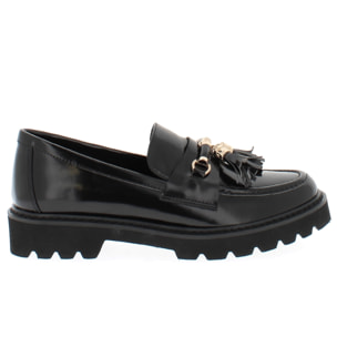 Marina Galanti Scarpe Donna Abraded Smooth Eco-Leather Gold Horsebit Loafer MG W24A050 Black