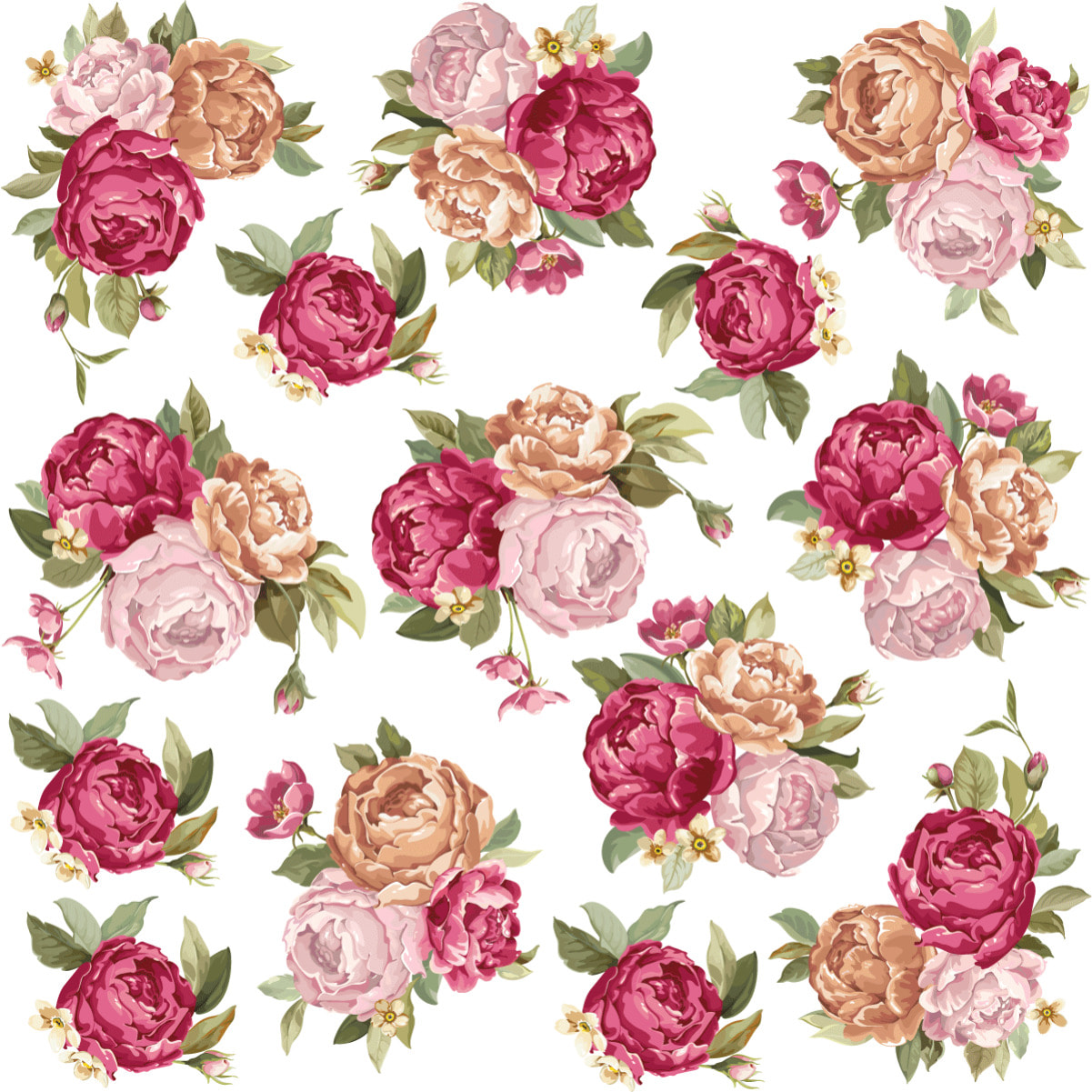 Stickers muraux | Sticker Mural Autocollant - FLEURS BOUQUETS DE ROSES - adhésifs fond transparent
