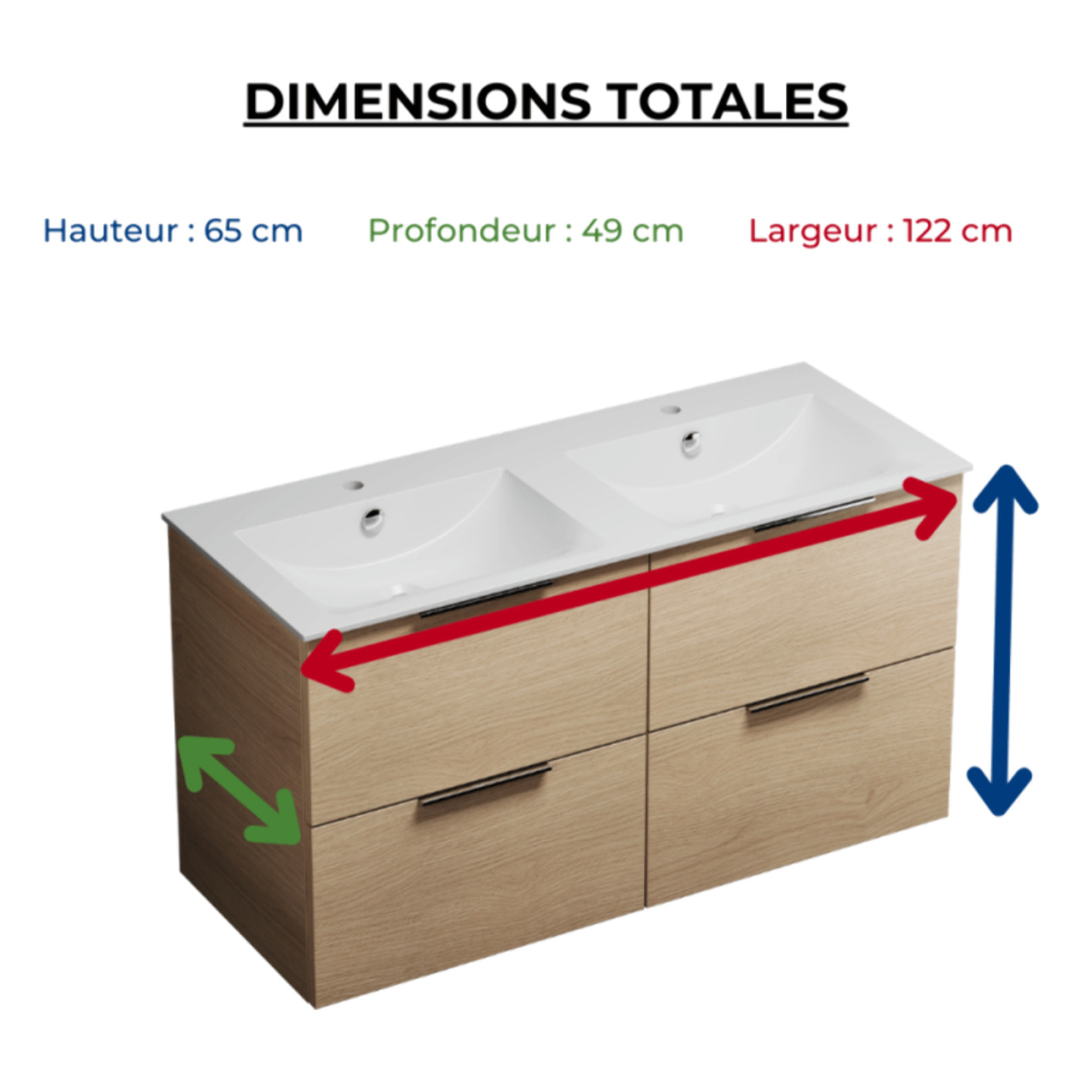 Meuble double vasque 120 cm BURGBAD Olena chêne clair + miroir + colonne