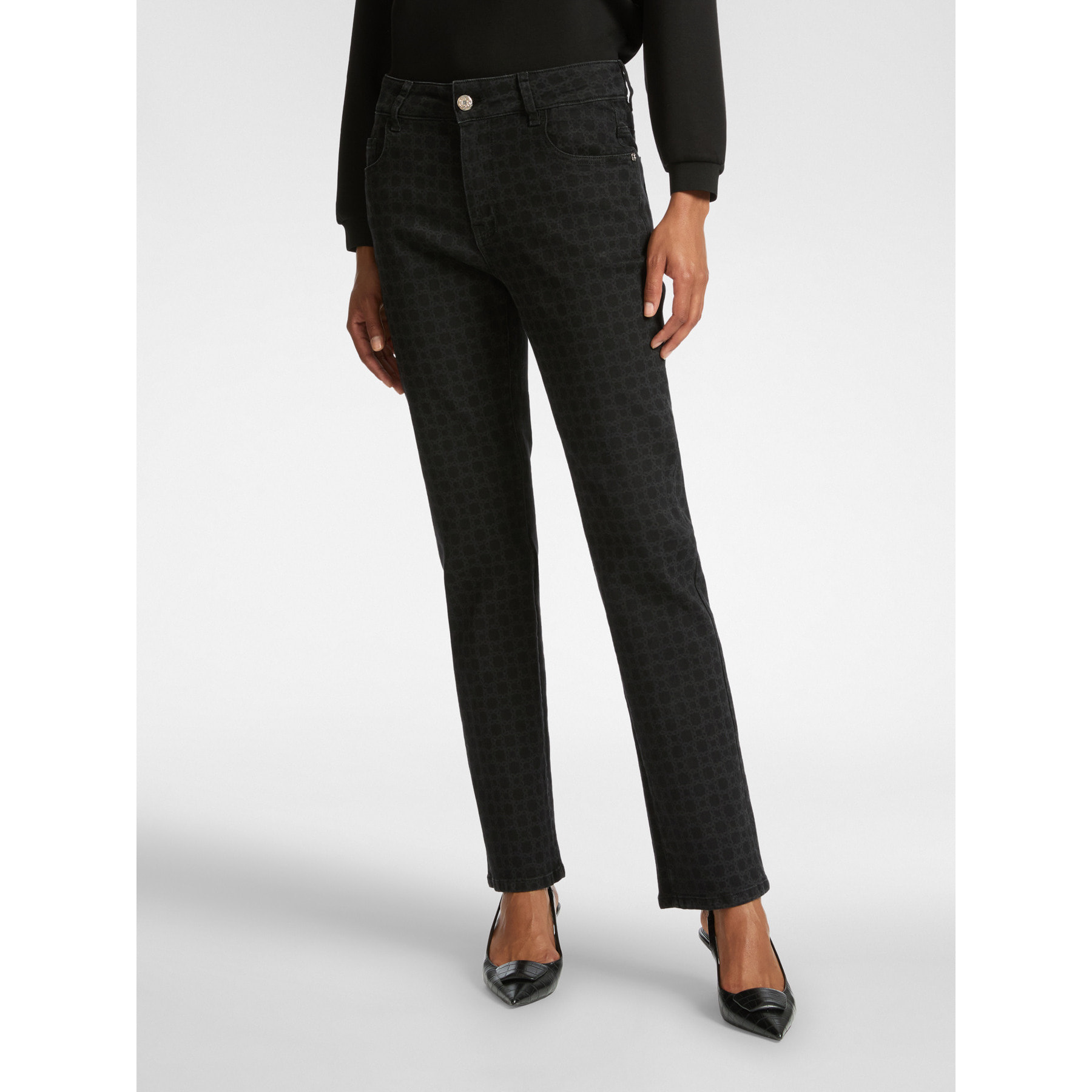 Elena Mirò - Vaqueros negros con monograma - Negro