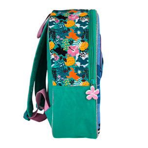 Stitch Tropical Mochila Preescolar 3D. Bolsillo lateral. Espaldera acolchada.