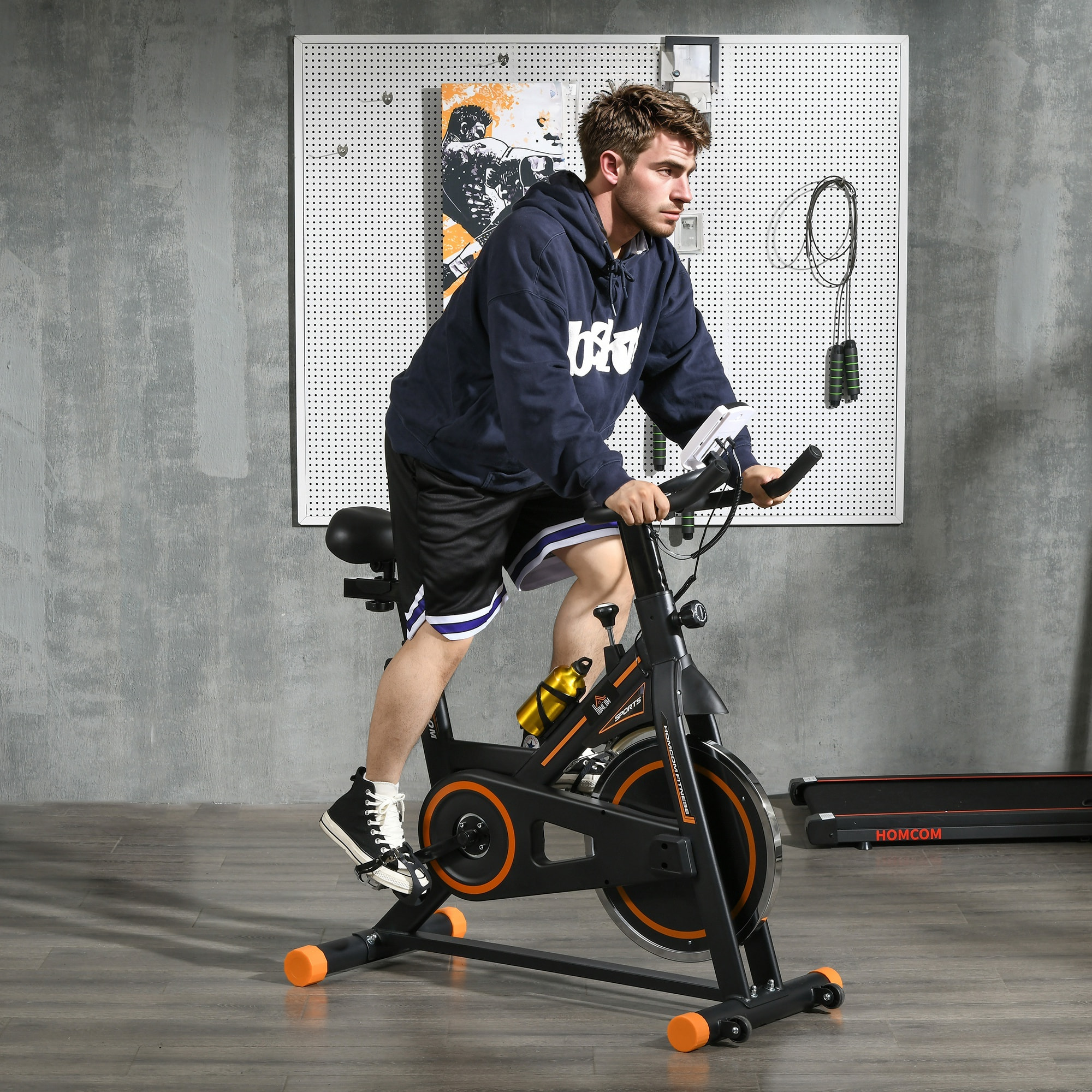 Bicicleta Estática Bici Estática con Volante de Inercia 8 kg Resistencia Ajustable Pantalla LCD Ejercicio Silencioso y Asiento Ajustable Carga 120 kg para Casa Gimnasio Negro y Naranja