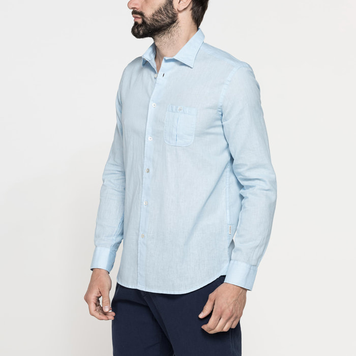 CAMICIA MISTO LINO COTONE IN COLORE TINTA UNITA