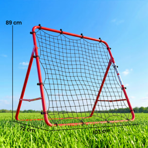 Filet de rebond football pliable réglable 5 angles - acier - 103x72x89cm - rouge
