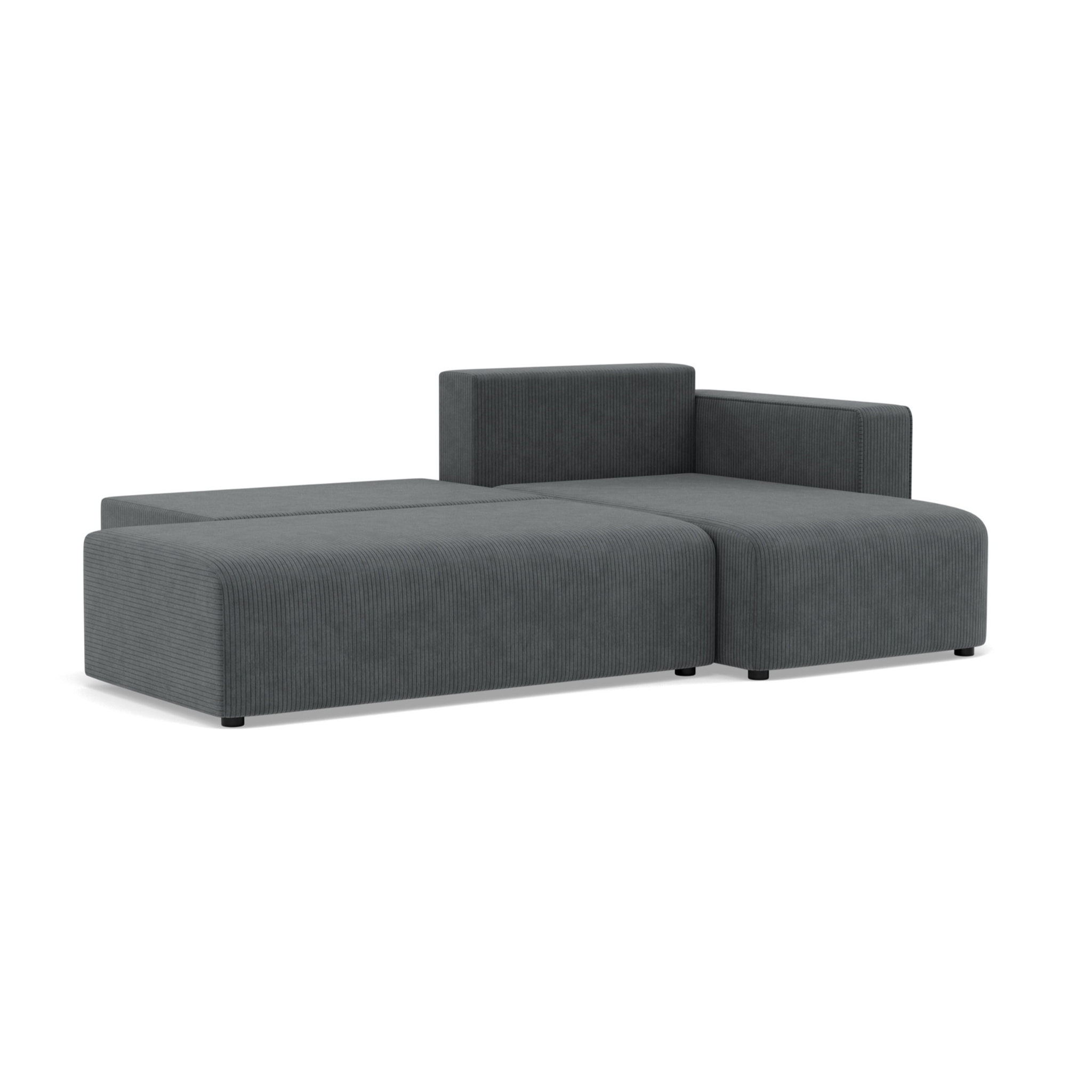 Topaze - canapé d'angle droit 4 places convertible avec coffre sans accoudoir en velours côtelé - Gris foncé