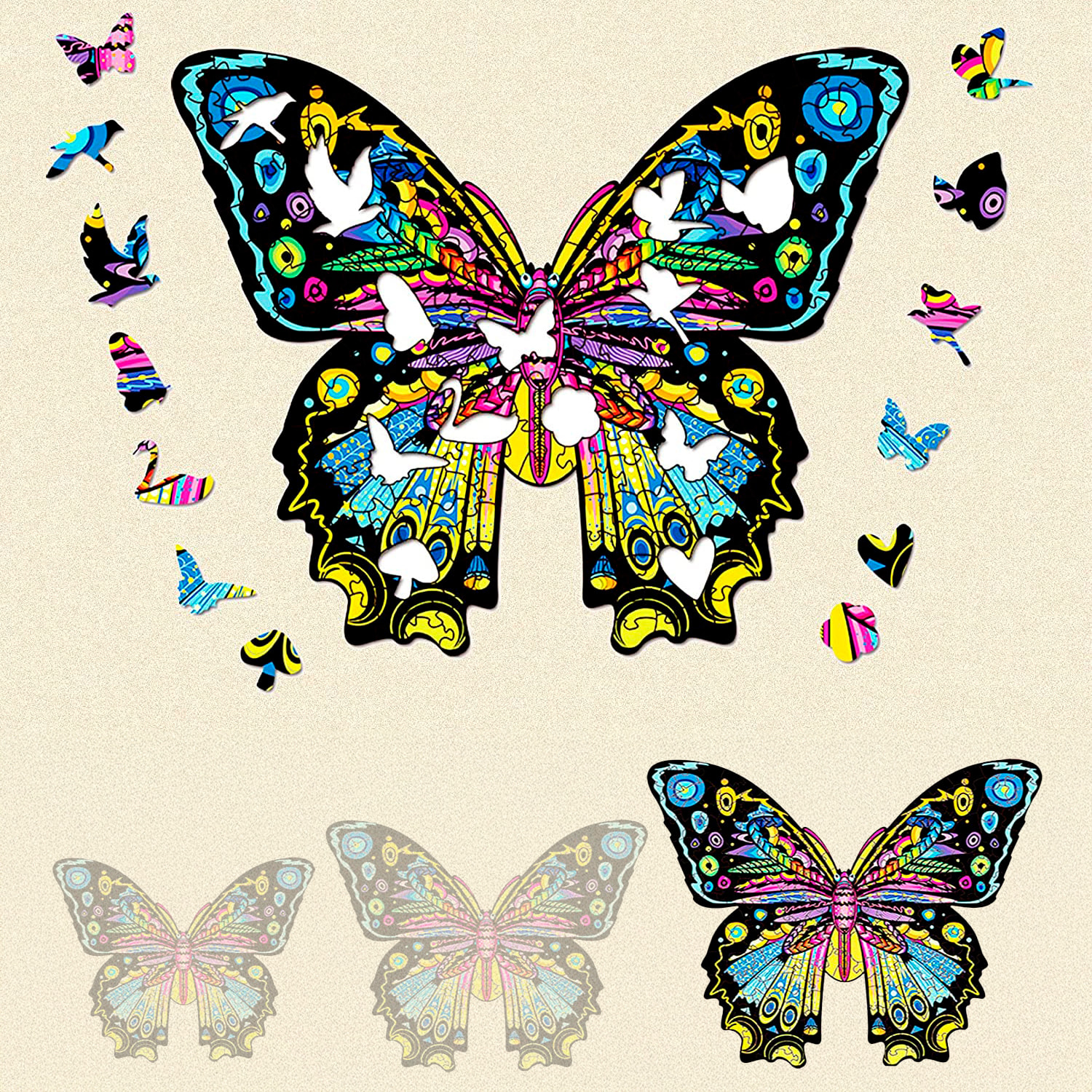 Puzle de Madera con diseño de Mariposa. 300 piezas.