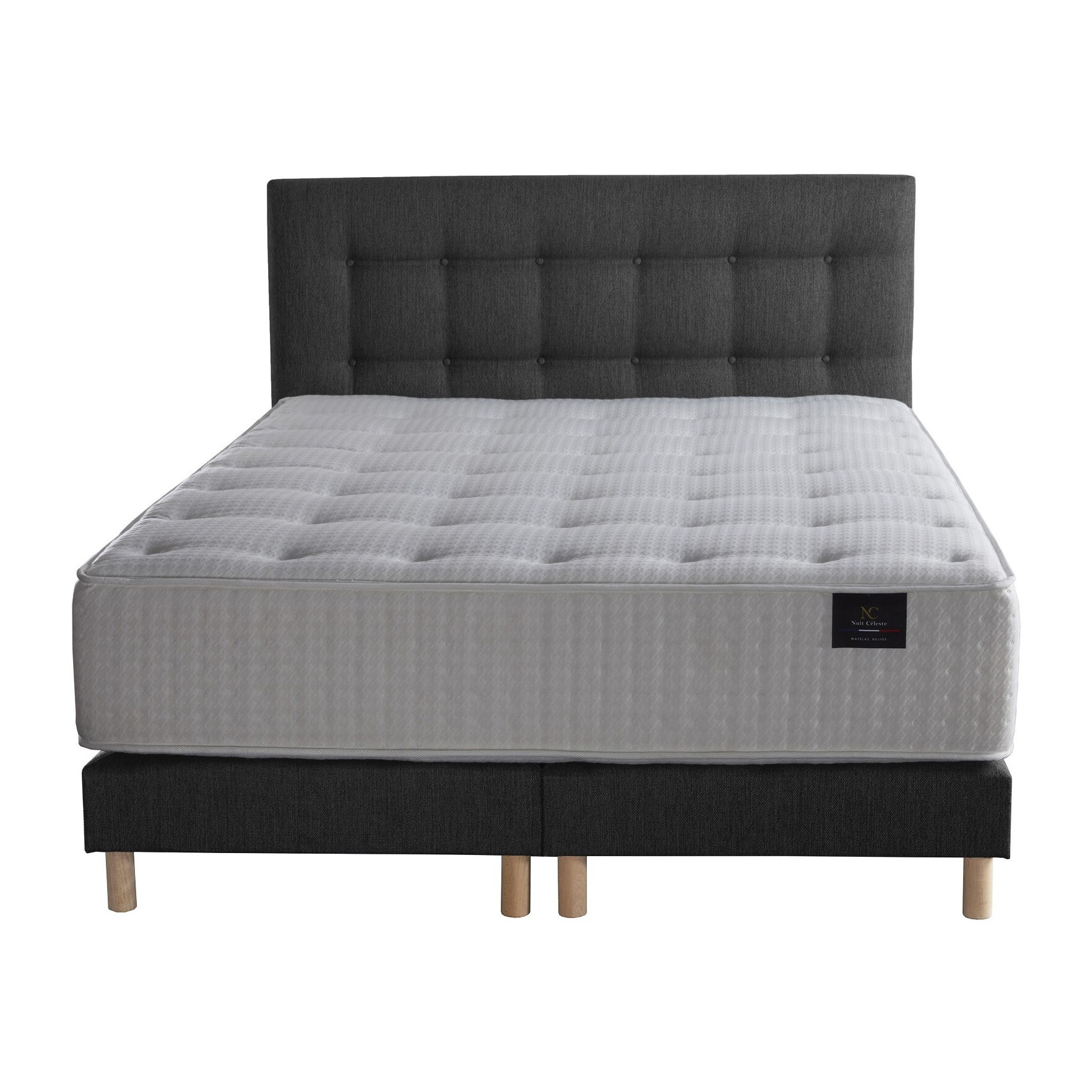 Ensemble Callisto + tête de lit capitonnée - Matelas Mousse Haute Résilience Mémoire de forme