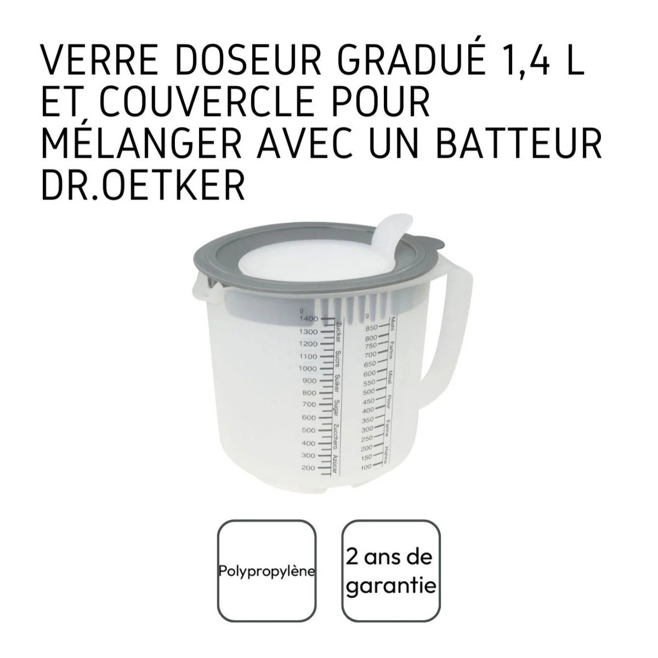 Verre mélangeur et doseur en plastique de 1,4 litre Dr.Oetker