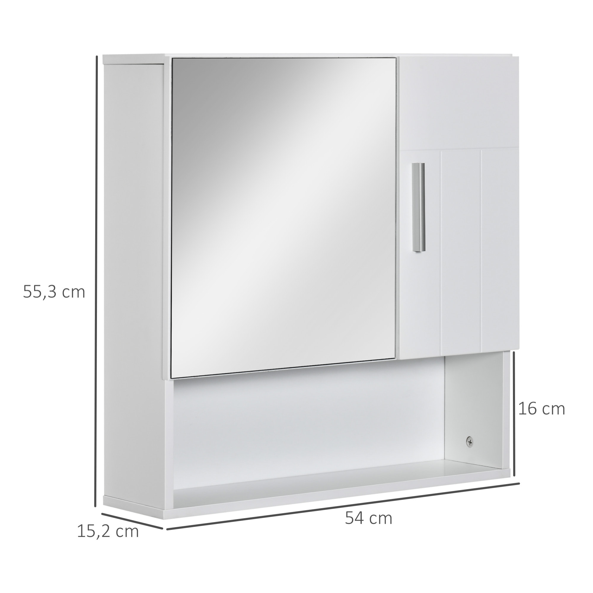 Armoire murale miroir de salle de bain - 2 portes, étagères, niche - dim. 54L x 15,2l x 55,3H cm - MDF blanc