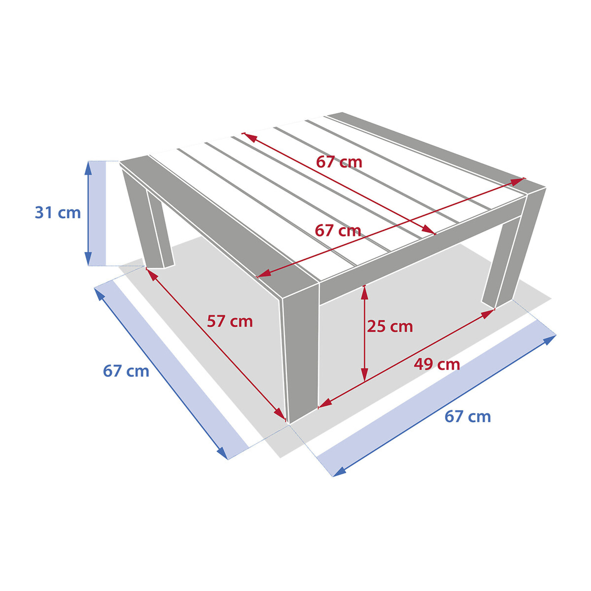 Table basse de jardin carrée "Évasion" graphite & honey 65 x 65cm en aluminium