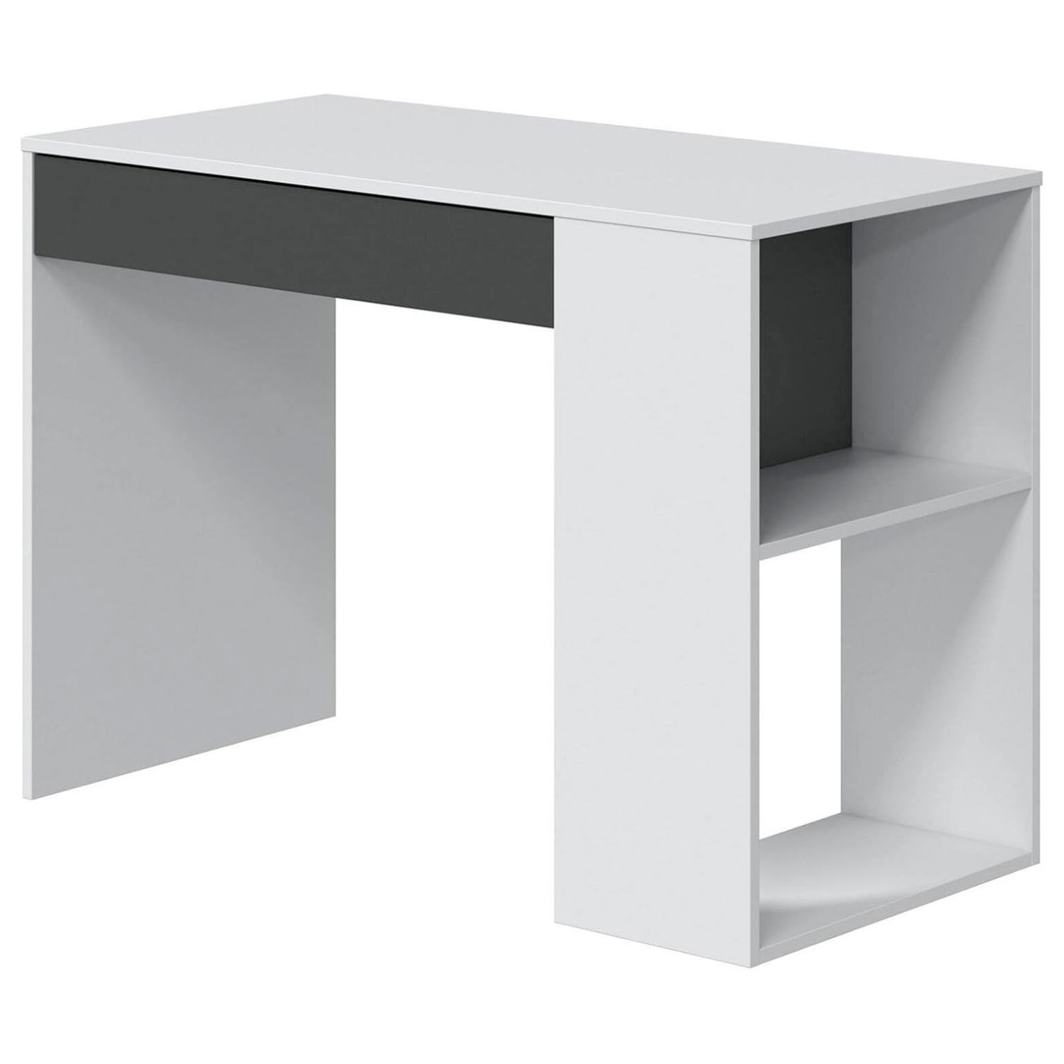 Scrivania Da Lavoro Per Computer Desk Con Cassetto Reversibile Design Moderno Ufficio Home Office Casa 73 x 101 x 50 Cm Bianco e Grigio Antracite