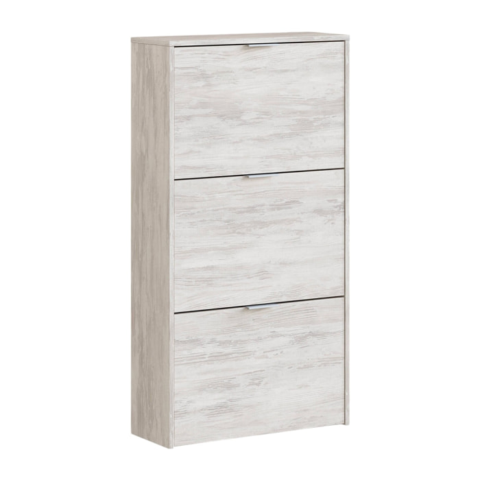 Scarpiera Asca, Armadio portascarpe a 3 ante a ribalta, Mobile doppia capienza per max 18 paia di scarpe, 60x22h113 cm, Bianco