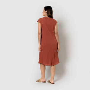 Vestido corto algodón lino rosette
