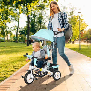 Triciclo para Bebés 6 en 1 Triciclo Evolutivo para Niños de 1-5 Años con Toldo Plegable Mango de Empuje Telescópico Cinturón de Seguridad y Cesto Carga 25 kg Verde Mint