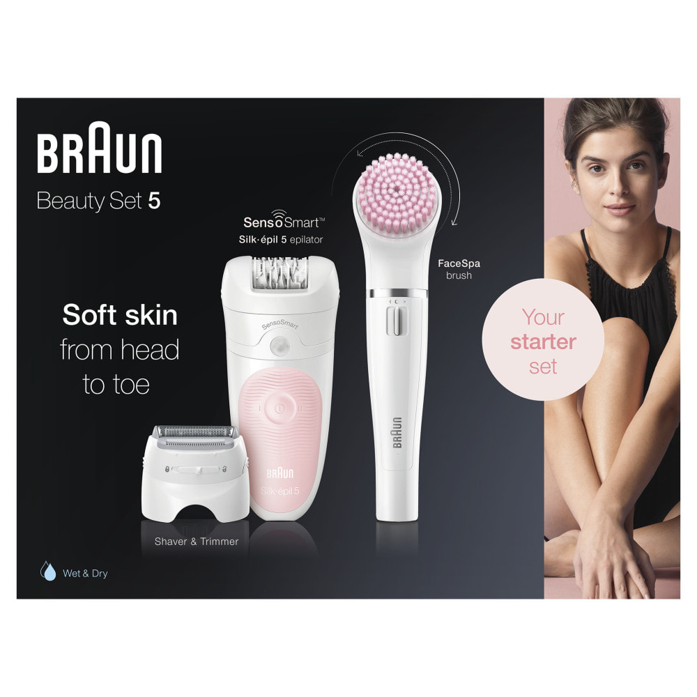 Braun Épilateur Silk Épil 5 - Avec Brosse Visage - Blanc/Rose