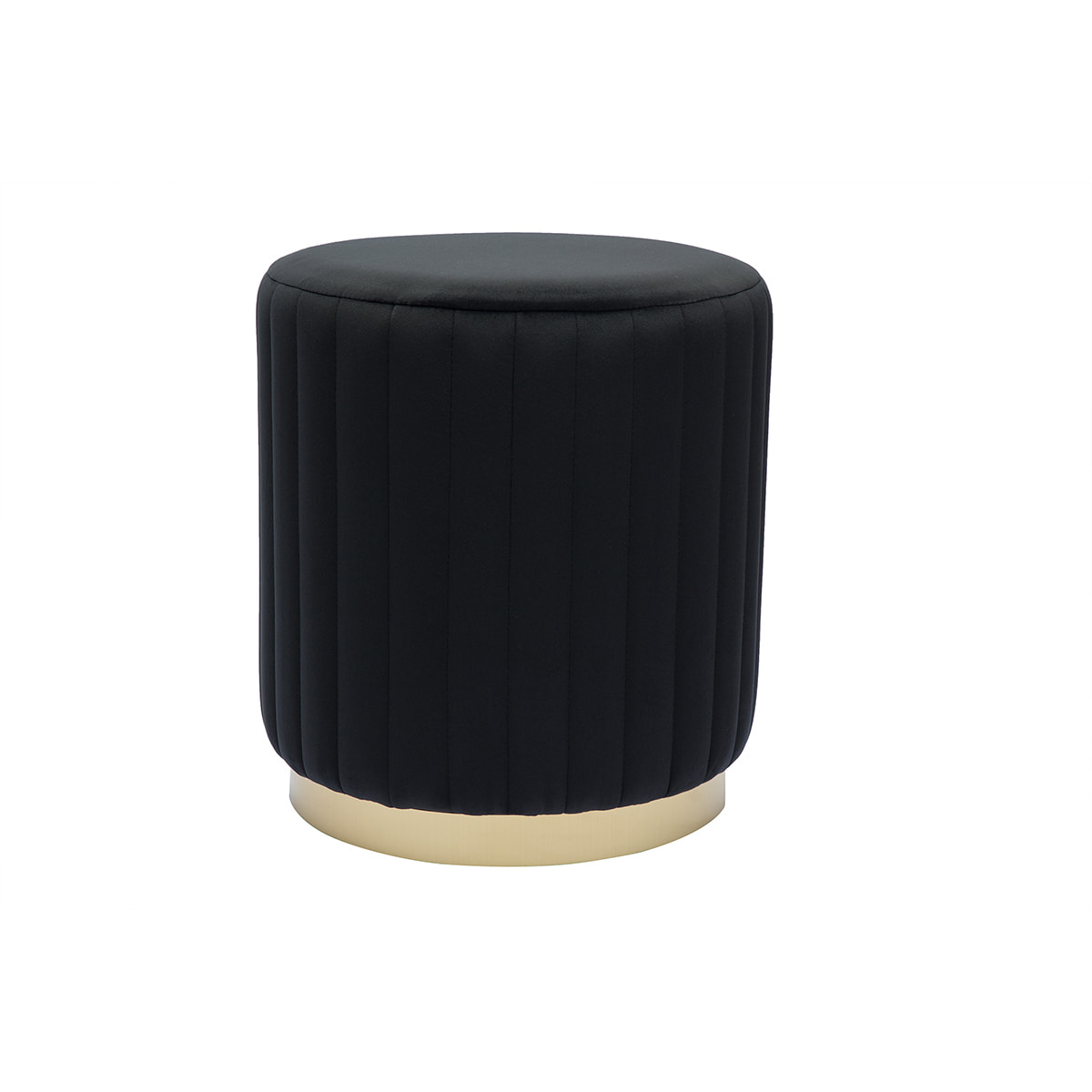 Pouf rond en velours noir et métal doré D40 cm DONA