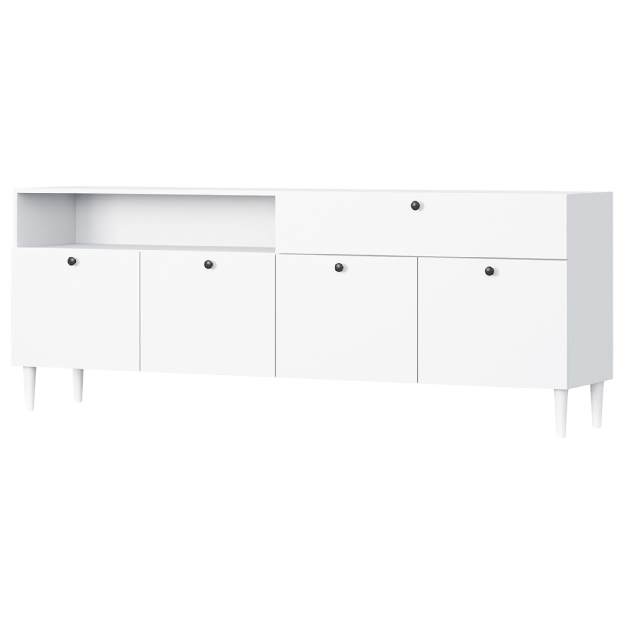 Gaby - buffet bas - blanc - 4 portes, 1 porte et 1 niche - 200 cm - Blanc