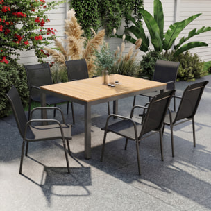 Juego de 6 Sillas de Jardín Exterior Apilables, Sillas Terraza Exterior con Reposabrazos, Asiento y Respaldo de Malla Transpirable, Estructura Metálica Resistente, 51x69x87 cm, Negro