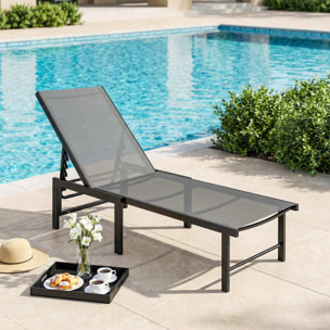 Tumbona Jardín Exterior, Tumbona Reclinable con Respaldo Ajustable en 5 Niveles y Estructura de Acero, Impermeable, Carga 120 kg, para Patio, Terraza, Balcón, 166x60x84 cm, Gris