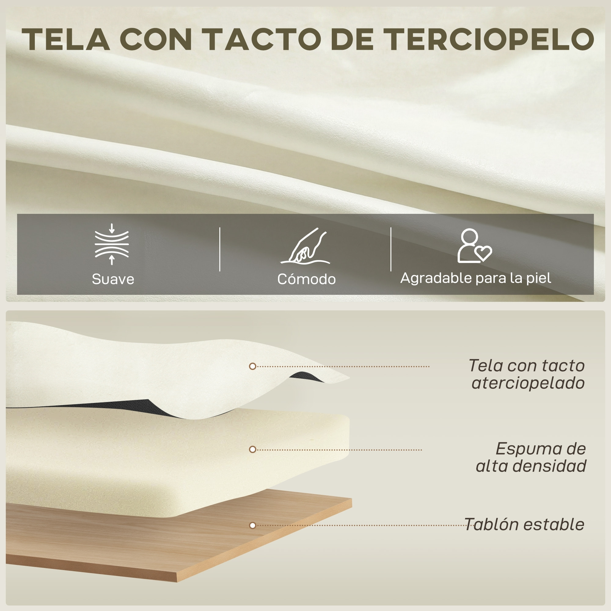 Sofá de 3 Plazas, Sofá de Salón de 181 cm, Tapizado en Terciopelo, Cojines Gruesos, Patas de Metal, Estructura de Madera, para Sala de Estar, Dormitorio, Oficina, Crema