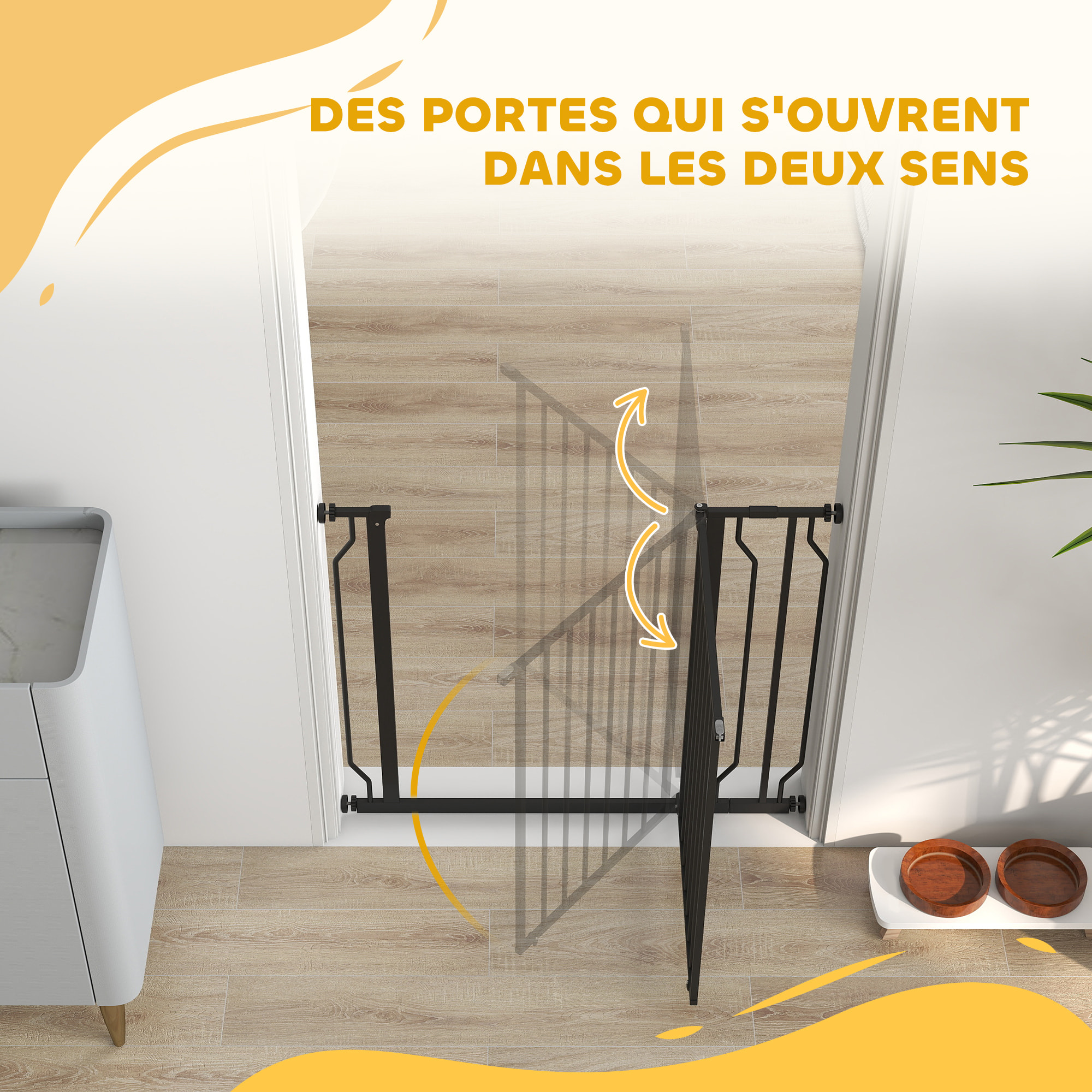 Barrière de sécurité chien réglable 75-95 cm - porte verrouillable - sans perçage - acier ABS noir