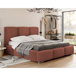 Noa - lit coffre - 140x200 cm - en velours - sommier inclus - Terracotta