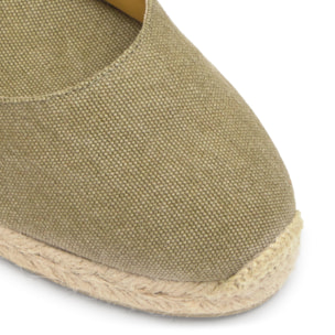Alpargata de cuña 6 cm en lona de algodón con cintas al tobillo y talonera trenzada