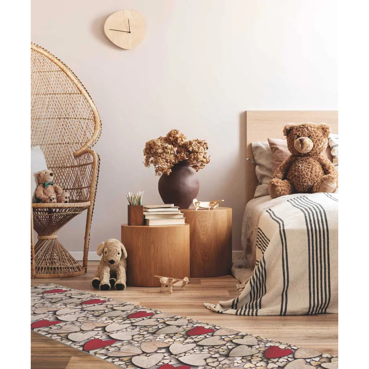 Passatoia lavabile in lavatrice cucina bagno ingresso multiuso, disegno cuoricini stile shabby chic