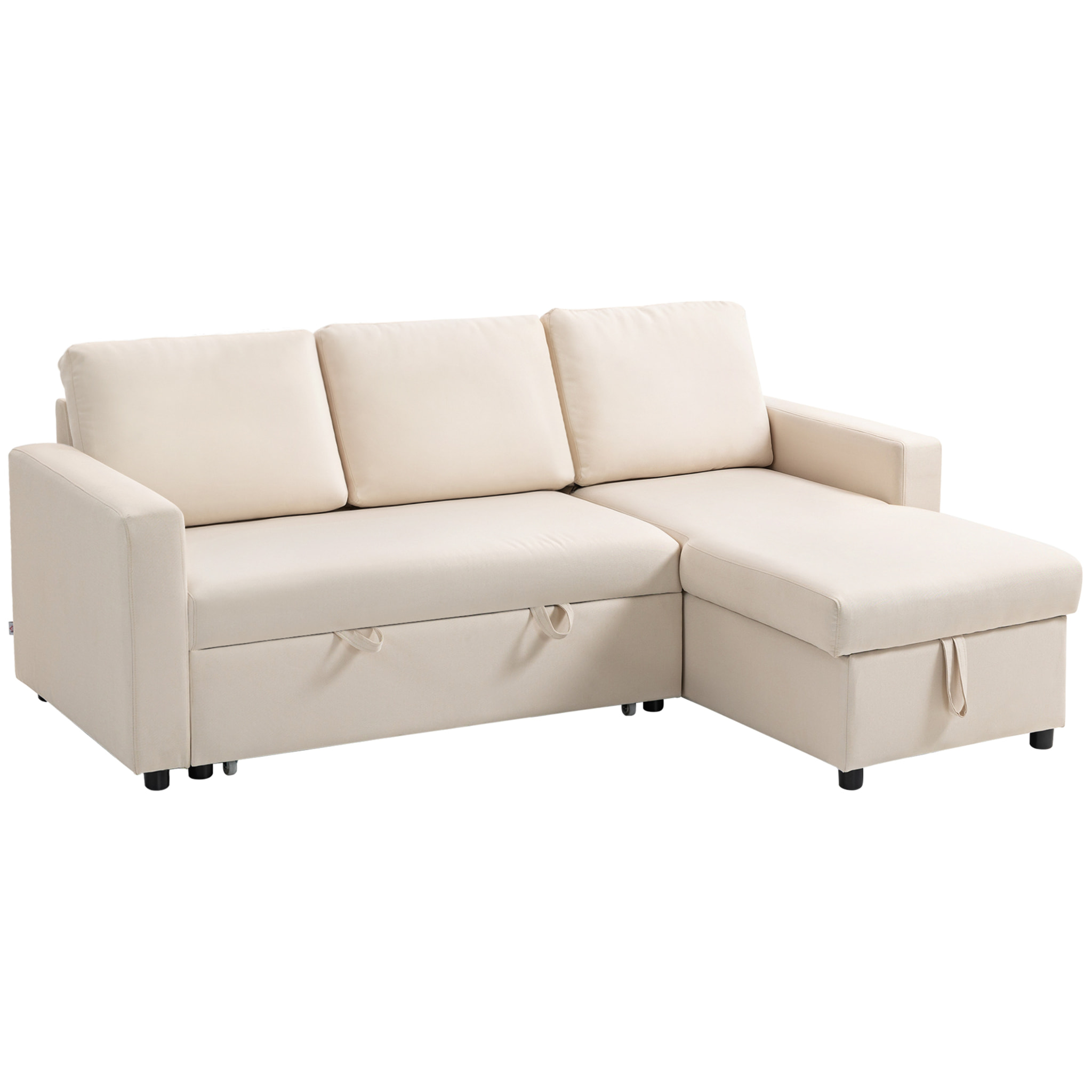 Canapé d'angle 3 places convertible réversible - coffre intégré - garnissage mousse haute densité - tissu beige