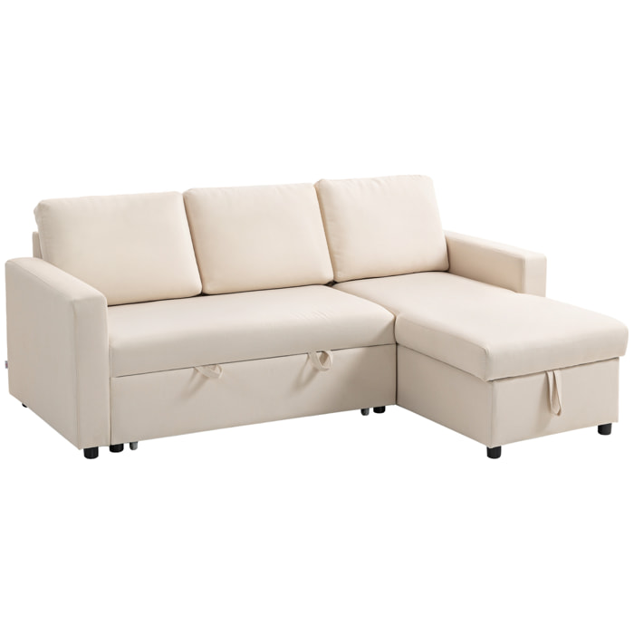 Canapé d'angle 3 places convertible réversible - coffre intégré - garnissage mousse haute densité - tissu beige